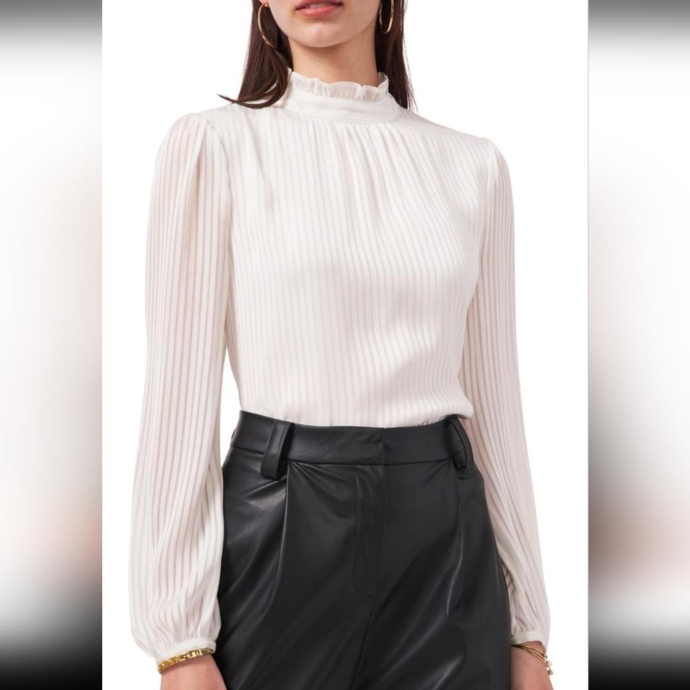Vince Camuto White Satin Stripe Blouse